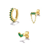 Green Zircon Stud Earring Set for Women Girls Wedding Piercing Jewelry