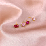 Red Zircon 925 Sterling Silver Ear Stud Piercing Earrings Set for Women