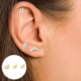 Zirconia 925 Silver Star Crown Round Cartilage Earrings Set