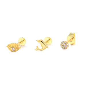 Zirconia 925 Silver Star Crown Round Cartilage Earrings Set