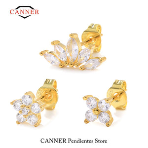 Zirconia 925 Silver Star Crown Round Cartilage Earrings Set
