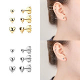 3pcs/set 925 Sterling Silver CZ Ear Stud Earrings Women Jewelry