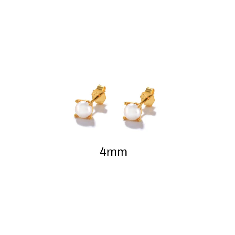 4 5 6 8mm Pearl Silver Earring Women Stud Earrings Piercing Fine Jewelry