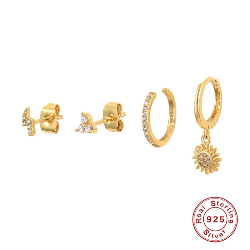 Lightning Flower Sun Earrings for Women Zircon Piercing Hoops Y2K Jewelry