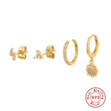 Lightning Flower Sun Earrings for Women Zircon Piercing Hoops Y2K Jewelry