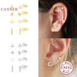 4Pcs/Set 925 Sterling Silver Earrings Triangle Star Studs Jewelry Piercing Gift
