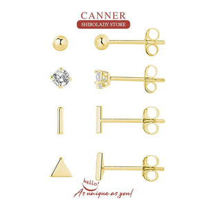 4Pcs/Set 925 Sterling Silver Earrings Triangle Star Studs Jewelry Piercing Gift