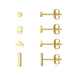 4Pcs/Set 925 Sterling Silver Earrings Triangle Star Studs Jewelry Piercing Gift