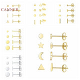 4Pcs/Set 925 Sterling Silver Earrings Triangle Star Studs Jewelry Piercing Gift