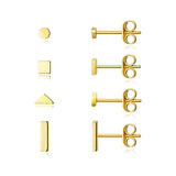 4Pcs/Set 925 Sterling Silver Earrings Triangle Star Studs Jewelry Piercing Gift