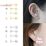 4Pcs/Set 925 Sterling Silver Earrings Triangle Star Studs Jewelry Piercing Gift