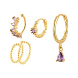 4Pcs Purple Zirconia Stud Earrings Set for Women