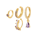 4Pcs Purple Zirconia Stud Earrings Set for Women