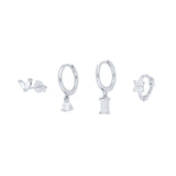 Square Zircon 925 Sterling Silver Hoop Earring Crystal Wedding Party