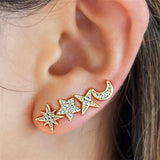 Star Moon Silver Plated Earring Set Stud Girl Fine Jewelry Wedding Accessory