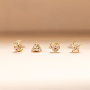 Star Moon Love Earrings Sterling Silver Piercing Stud Earrings