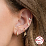 Star Moon Love Earrings Sterling Silver Piercing Stud Earrings