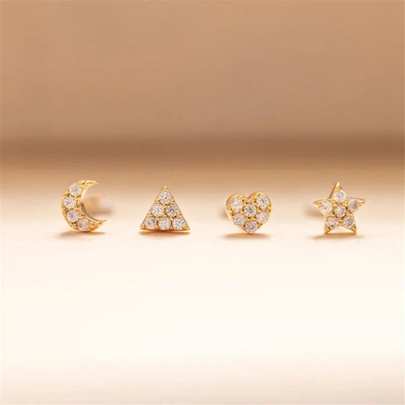 Star Moon Love Earrings Sterling Silver Piercing Stud Earrings
