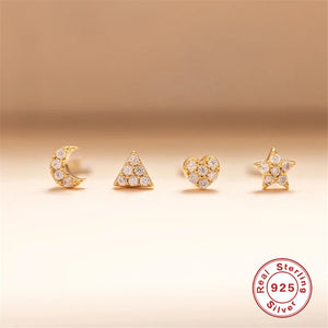 Star Moon Love Earrings Sterling Silver Piercing Stud Earrings