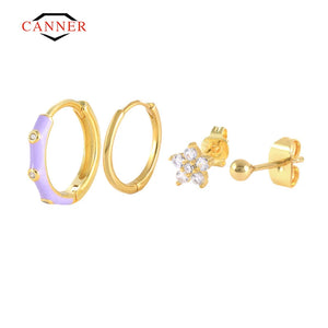 Colorful Enamel 925 Silver Hoop Earrings Piercing