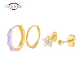 Colorful Enamel 925 Silver Hoop Earrings Piercing