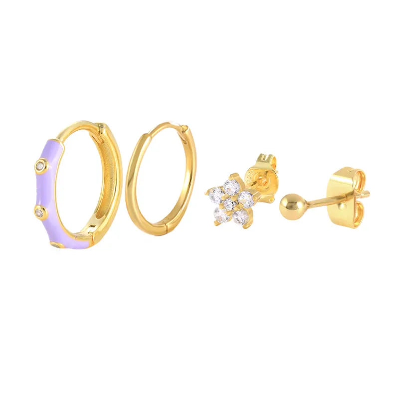 Colorful Enamel 925 Silver Hoop Earrings Piercing