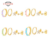 Colorful Enamel 925 Silver Hoop Earrings Piercing