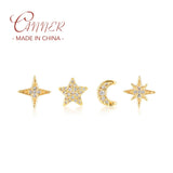 Mini Zircon Moon and Star Stud Earrings Set for Women