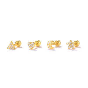 925 Silver Small Star Moon Heart Stud Earrings Set