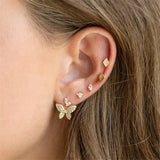 925 Silver Cubic Zirconia Ear Stud Earrings Small Geometric Piercing