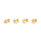 925 Silver Cubic Zirconia Ear Stud Earrings Small Geometric Piercing
