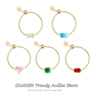 CZ Opal Turquoise Link Chain Ring 925 Sterling Silver Adjustable Charm Rings