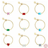 CZ Opal Turquoise Link Chain Ring 925 Sterling Silver Adjustable Charm Rings