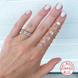 CZ Opal Turquoise Link Chain Ring 925 Sterling Silver Adjustable Charm Rings