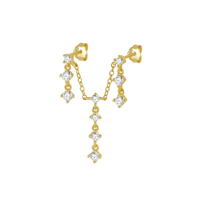 CZ 925 Silver Chain Charms Stud Earrings for Women