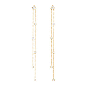 Zircon 925 Silver Long Chain Piercing Stud Earrings for Women