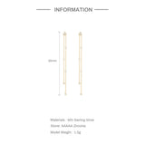 Zircon 925 Silver Long Chain Piercing Stud Earrings for Women