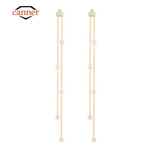 Zircon 925 Silver Long Chain Piercing Stud Earrings for Women