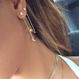 Zircon Long Chain Stud Earrings 925 Silver Plating Women E