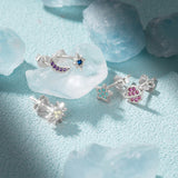 S925 Colorful Zircon Star Moon Stud Earrings Set