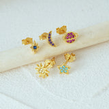 S925 Colorful Zircon Star Moon Stud Earrings Set
