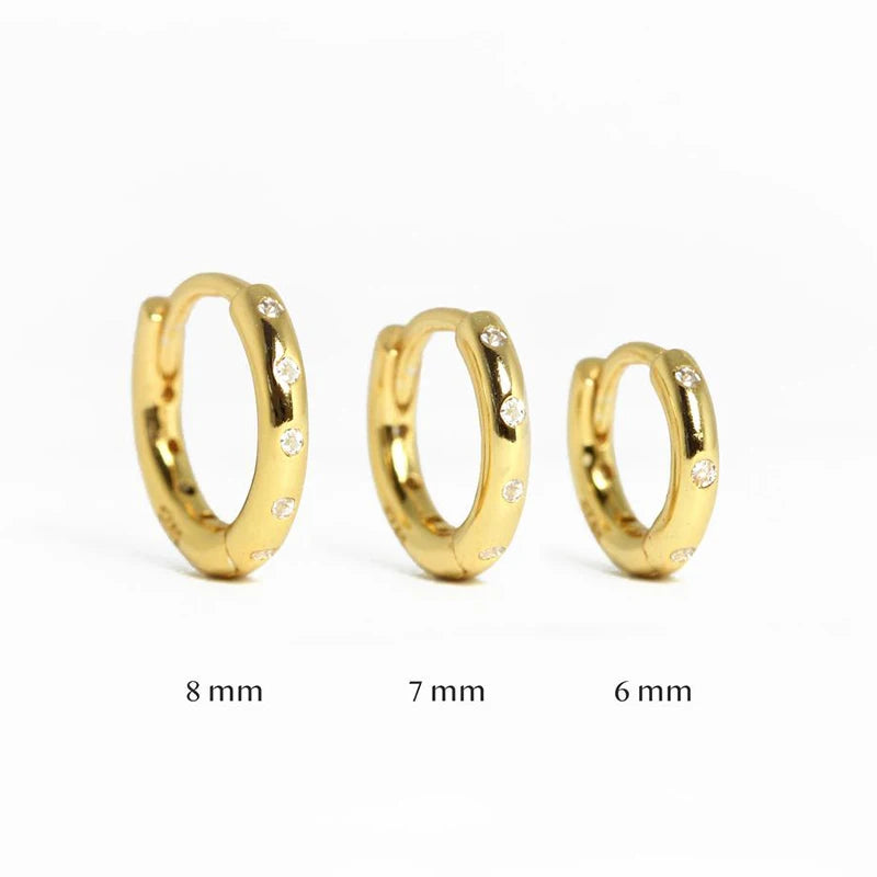 925 Silver CZ Zircon Hoop Earrings, Women Round Piercing Earings