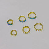 925 Silver Hoop Earrings Blue/White Opal Huggie