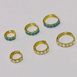 925 Silver Hoop Earrings Blue/White Opal Huggie