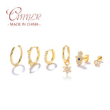 6pcs 18k Plated Stud Earring Zircon Pierced Earrings Set
