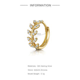 925 Sterling Silver Hoop Earring Leaves Shape Zircon Mini Cartilage Earrings