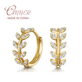 925 Sterling Silver Hoop Earring Leaves Shape Zircon Mini Cartilage Earrings