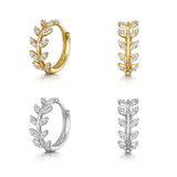 925 Sterling Silver Hoop Earring Leaves Shape Zircon Mini Cartilage Earrings