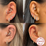 925 Sterling Silver Hoop Earring Leaves Shape Zircon Mini Cartilage Earrings