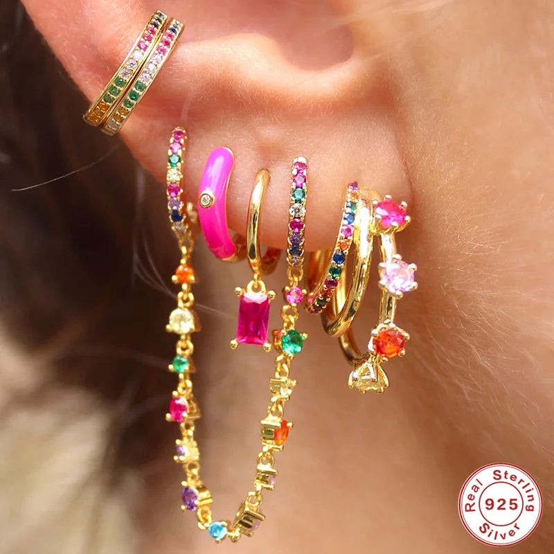 925 Silver Filled CZ Zircon Stud Earrings Vintage Women's Jewelry